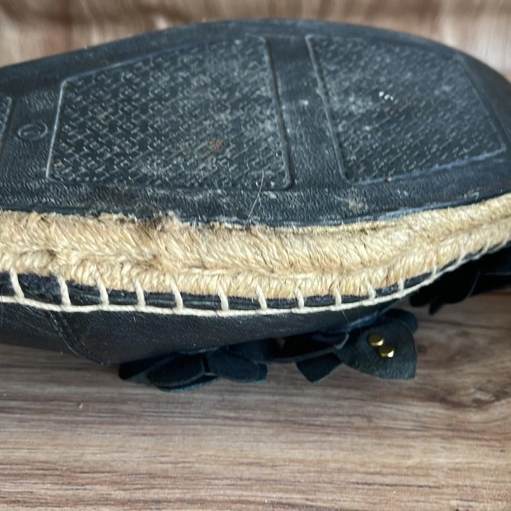 Tory Burch Blossom Leather Espadrille Black Flower Slip On Shoe Women’s Size 10
